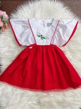 Eleanor Rose Girls Red and White flutter sleeve Christmas Holiday Dress 8/10